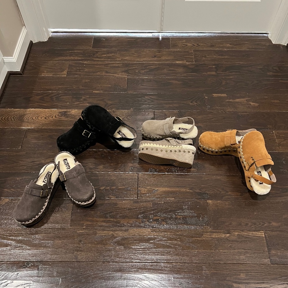 Mou Sheepskin & Suede Back Strap Clog